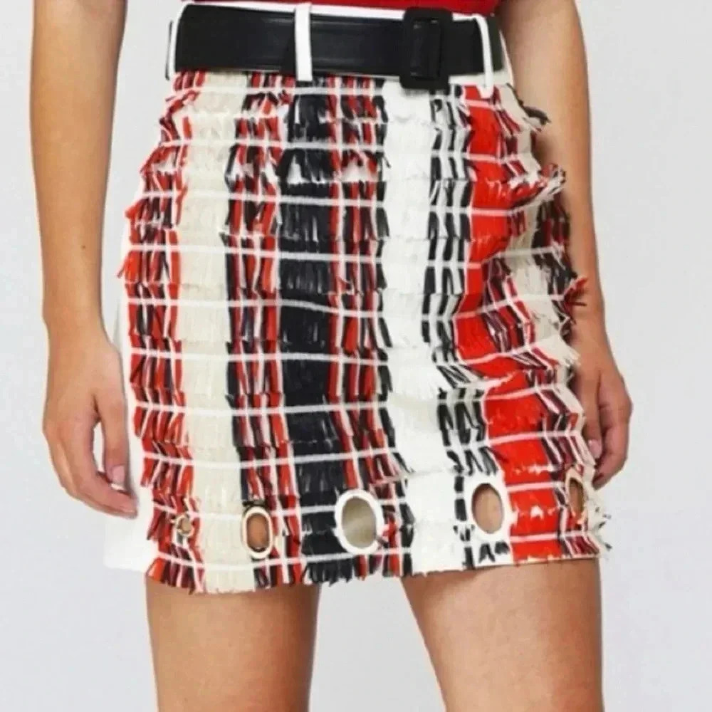 SELF PORTRAIT Striped Fringe Skirt Size 4 NWT